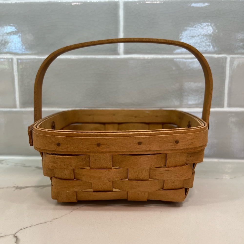 Vintage 2004 Longaberger Square Basket with Handle and Cloth Insert
